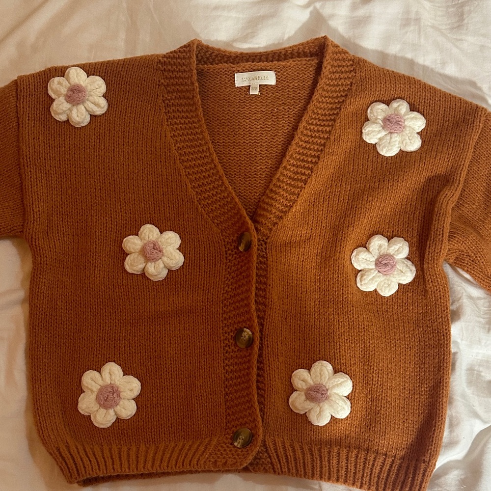 Cozy Brown Floral Knit Cardigan